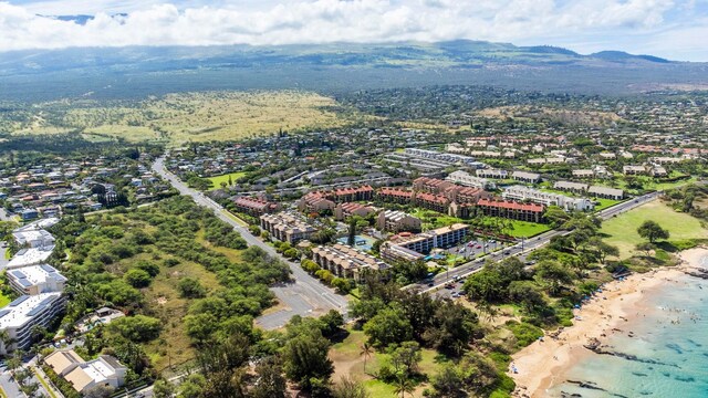 aerial view with a water and mountain view