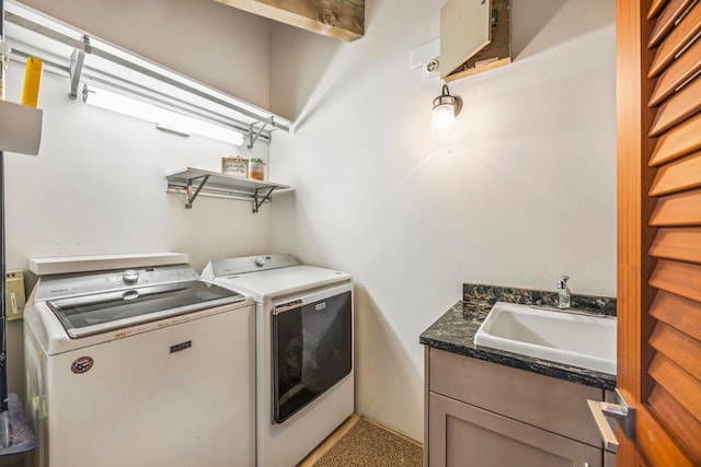 laundry area with washer and clothes dryer and sink