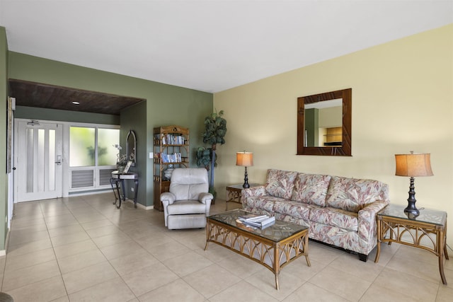 living room featuring light tile patterned floors