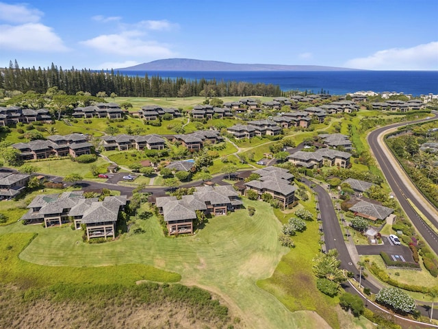 birds eye view of property featuring a water and mountain view