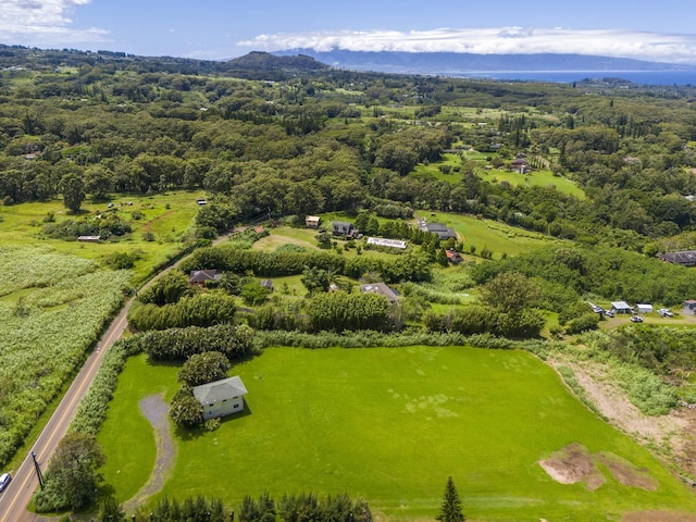 birds eye view of property featuring a forest view
