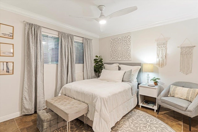 bedroom with crown molding and ceiling fan