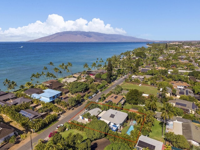 aerial view with a water and mountain view