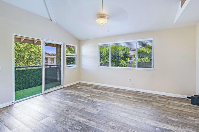 10 Polohina Ln Unit 2-3, Lahaina, HI 96761 - empty room with lofted ceiling, wood finished floors, ceiling fan, and baseboards