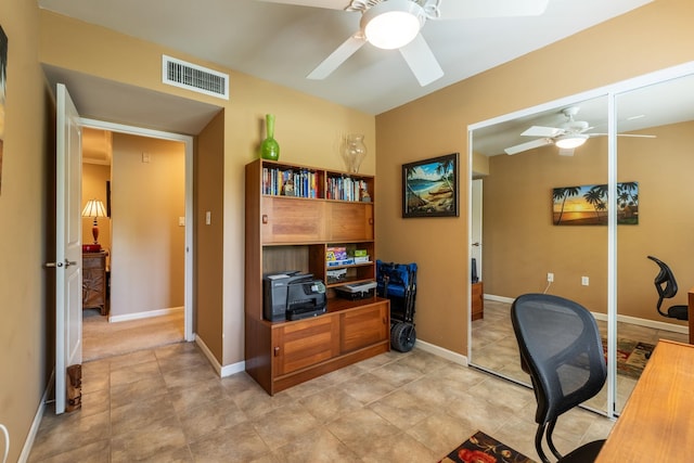 office space featuring ceiling fan