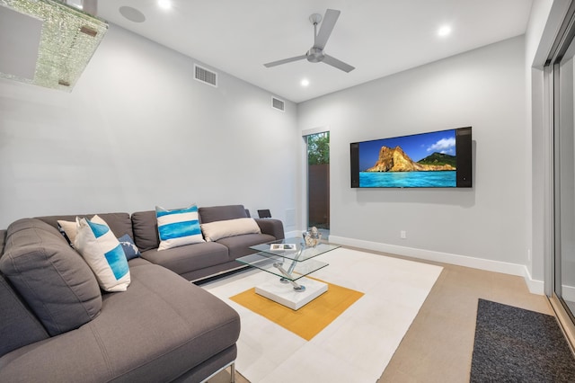 92 Kahana Ridge Dr, Lahaina, HI 96761 - living room featuring a ceiling fan, recessed lighting, and baseboards