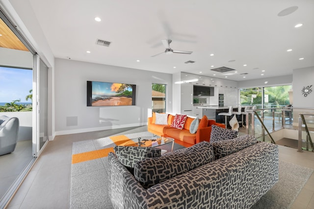 92 Kahana Ridge Dr, Lahaina, HI 96761 - living room featuring recessed lighting, a ceiling fan, and baseboards