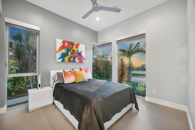 92 Kahana Ridge Dr, Lahaina, HI 96761 - bedroom featuring light tile patterned flooring, baseboards, recessed lighting, ceiling fan, and multiple windows