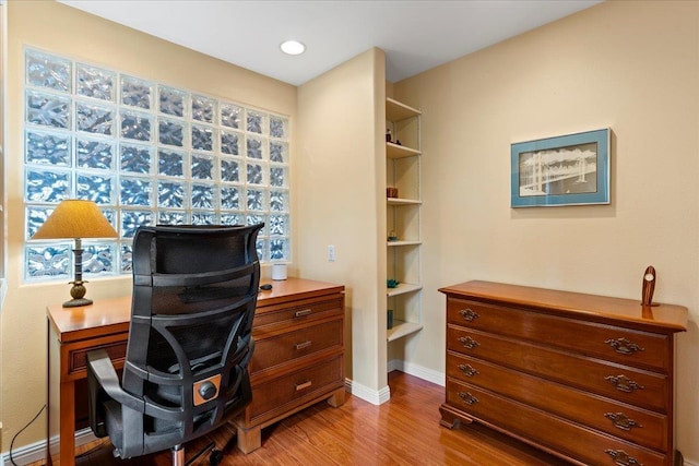 office area featuring light hardwood / wood-style floors