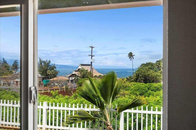 property view of water with fence