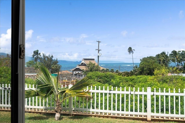 water view featuring fence