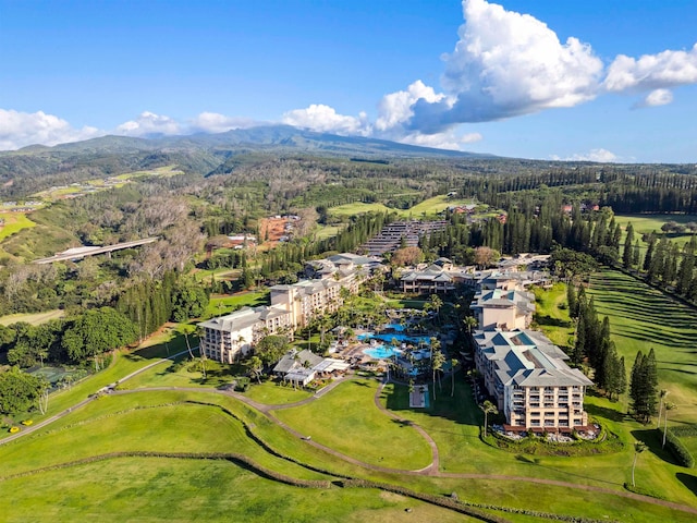 birds eye view of property with a mountain view