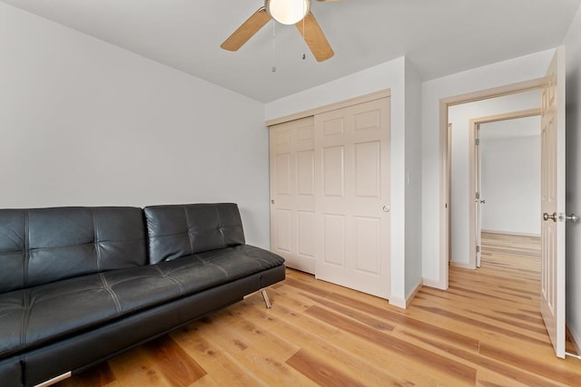 495 Kaiolohia St, Kihei, HI 96753 - living room featuring ceiling fan, light wood finished floors, and baseboards