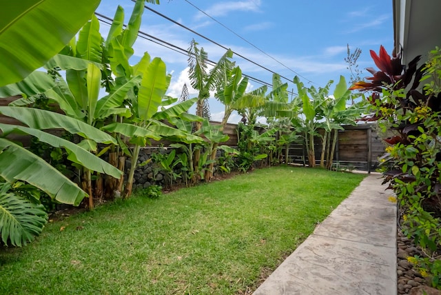 view of yard with a fenced backyard