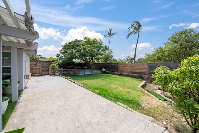view of yard featuring a fenced backyard and a patio area