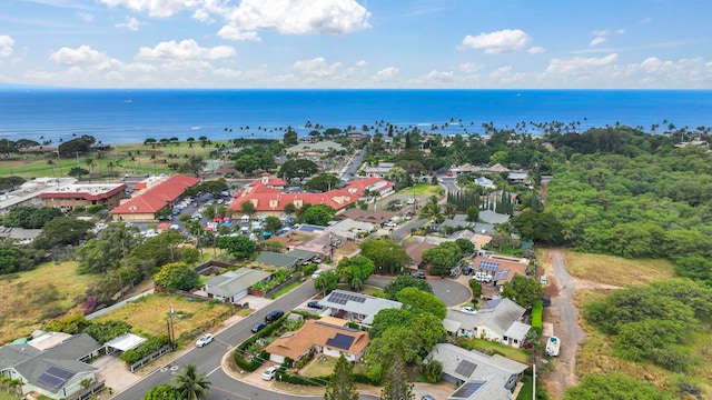 birds eye view of property featuring a residential view and a water view