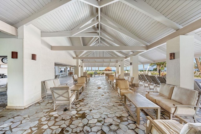 view of patio featuring an outdoor living space and a gazebo