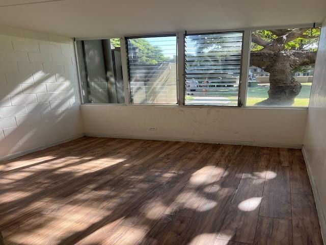 empty room with dark wood-type flooring and a wealth of natural light