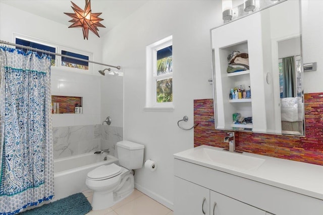 full bathroom with tile patterned floors, vanity, toilet, and shower / tub combo