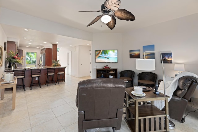 100 Ridge Rd Unit 723, Lahaina, HI 96761 - living room featuring ceiling fan, recessed lighting, and light tile patterned flooring