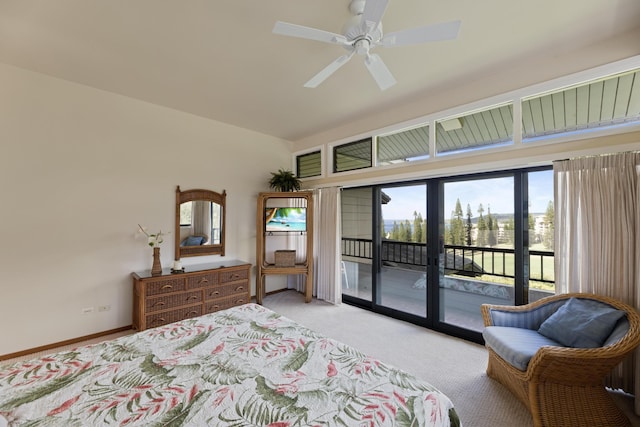 100 Ridge Rd Unit 723, Lahaina, HI 96761 - bedroom featuring access to exterior, light colored carpet, french doors, and ceiling fan