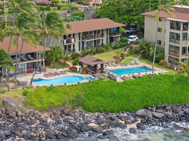 view of swimming pool with a gazebo