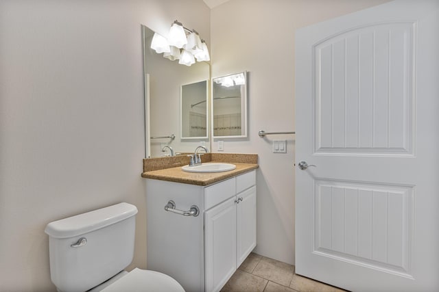 bathroom with vanity, toilet, and tile patterned flooring