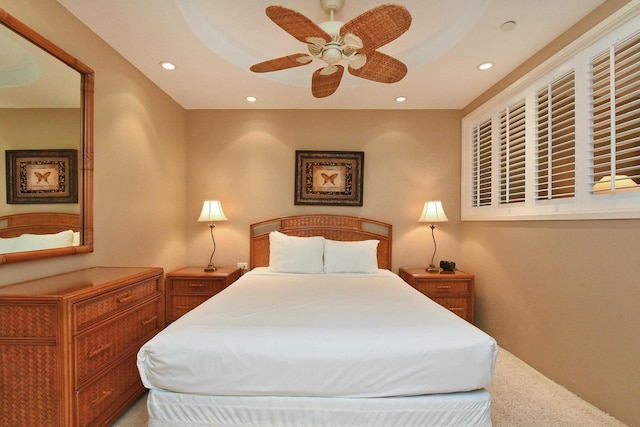 bedroom with carpet flooring and ceiling fan