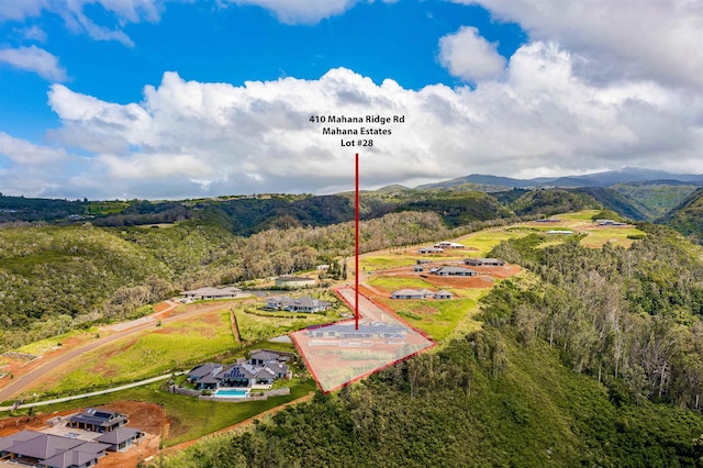 drone / aerial view featuring a mountain view