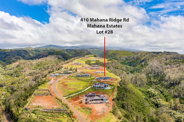 birds eye view of property featuring a mountain view