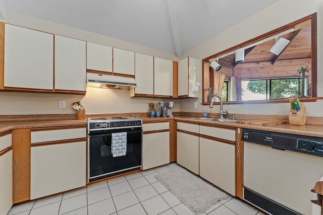 kitchen with stove, dishwasher, sink, and white cabinetry