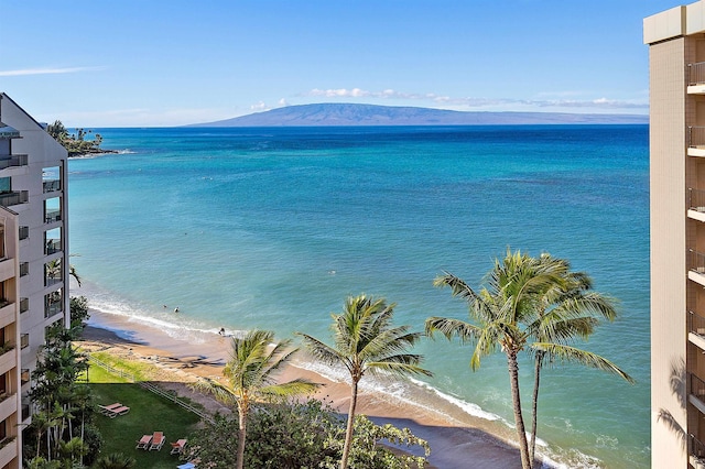 property view of water with a mountain view and a view of the beach