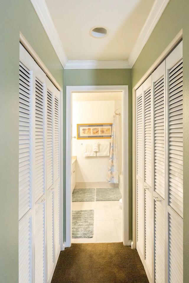 2777 S Kihei Rd Unit K 106, Kihei, HI 96753 - corridor with ornamental molding, carpet floors, and tile patterned flooring
