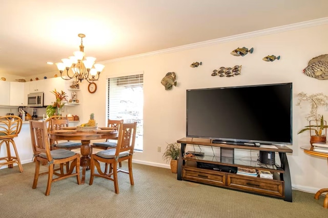 2777 S Kihei Rd Unit K 106, Kihei, HI 96753 - dining room with a chandelier, carpet flooring, crown molding, and baseboards