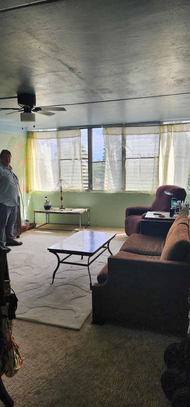 living room featuring ceiling fan