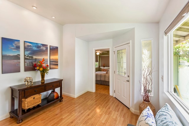 40 Hoola Lei Pl, Kihei, HI 96753 - foyer entrance featuring light wood-style flooring, baseboards, ceiling fan, and recessed lighting