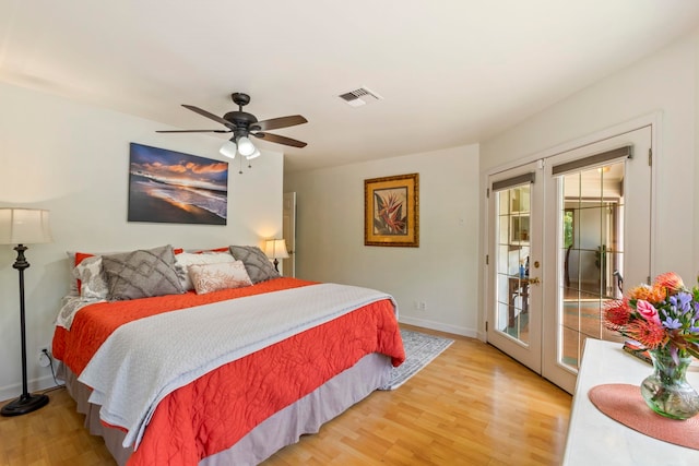 40 Hoola Lei Pl, Kihei, HI 96753 - bedroom with access to exterior, light wood-type flooring, french doors, and ceiling fan