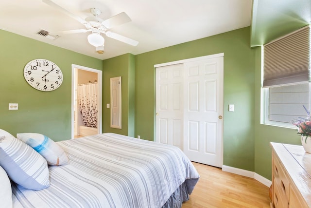40 Hoola Lei Pl, Kihei, HI 96753 - bedroom featuring baseboards, a closet, light wood-style flooring, and a ceiling fan
