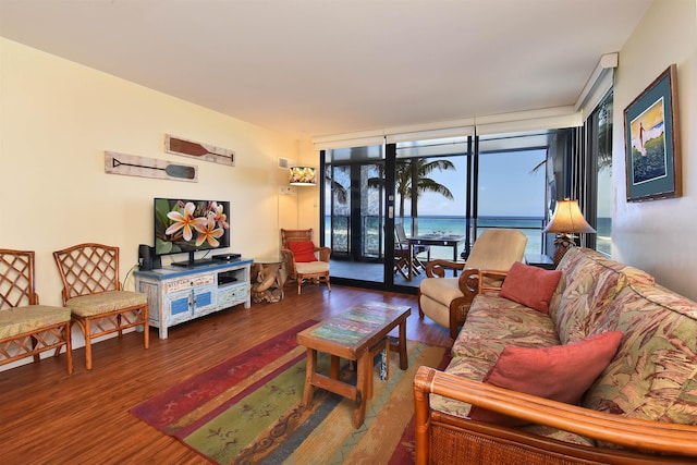 living room featuring french doors and hardwood / wood-style flooring