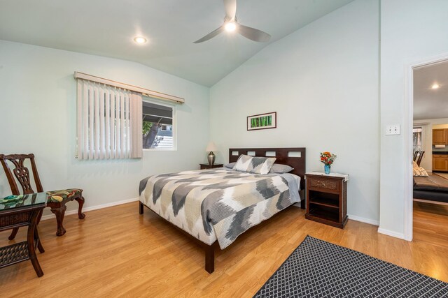 bedroom featuring wood-type flooring and ceiling fan