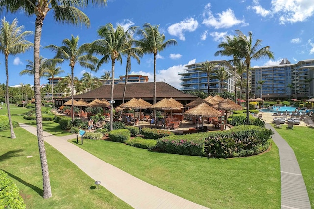 view of home's community with a gazebo and a yard