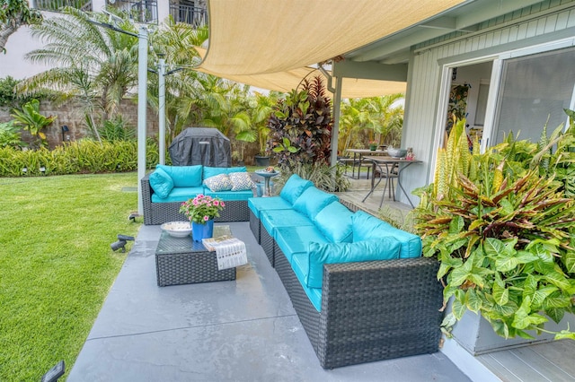 view of patio featuring an outdoor living space and area for grilling
