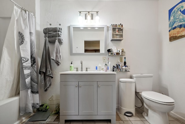 full bath featuring toilet, tile patterned floors, and vanity