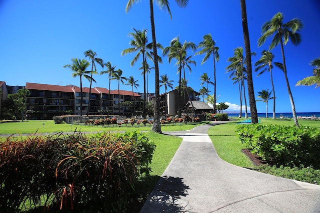 view of home's community with a lawn