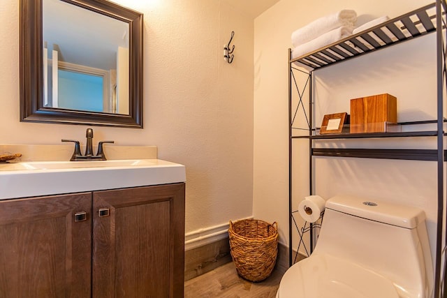 bathroom featuring vanity, toilet, and wood-type flooring