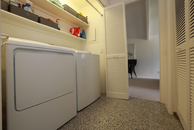 washroom with laundry area and carpet