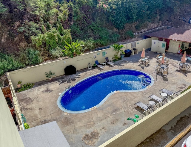 view of swimming pool featuring a patio