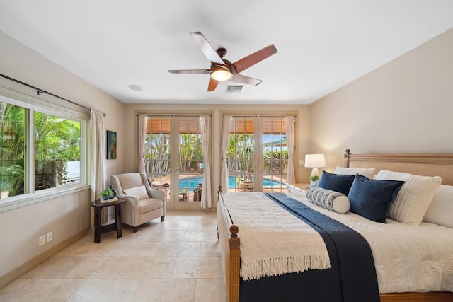 70 Pukolu Way, Kihei, HI 96753 - bedroom with access to exterior, baseboards, multiple windows, and french doors