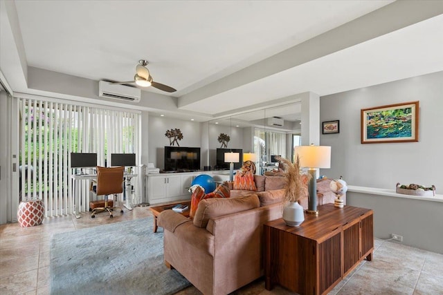 3150 Wailea Alanui Dr Unit 3007, Kihei, HI 96753 - living area featuring an AC wall unit, plenty of natural light, an office area, and a ceiling fan