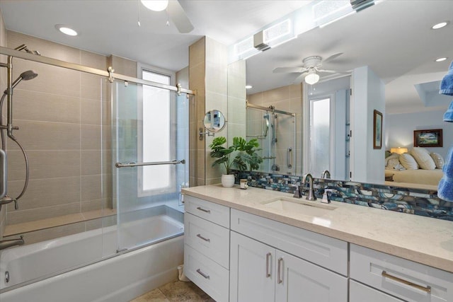 3150 Wailea Alanui Dr Unit 3007, Kihei, HI 96753 - full bathroom featuring ceiling fan, vanity, bath / shower combo with glass door, and recessed lighting